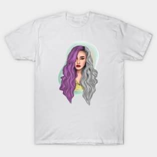Girl portrait with purple and silver hair T-Shirt